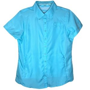 Silver Bait Short Sleeve Vented Fishing Shirt Blue Button Up Size Large